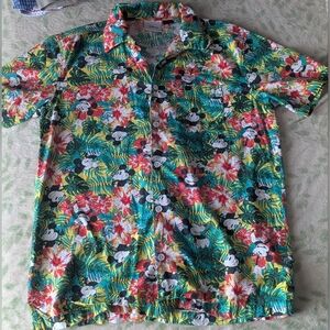 Disney Mickey Mouse Tropical Hawaiian Button Up Shirt Small